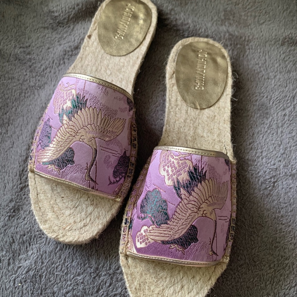 Johnny Was Pink Crane Embroidered Espadrilles